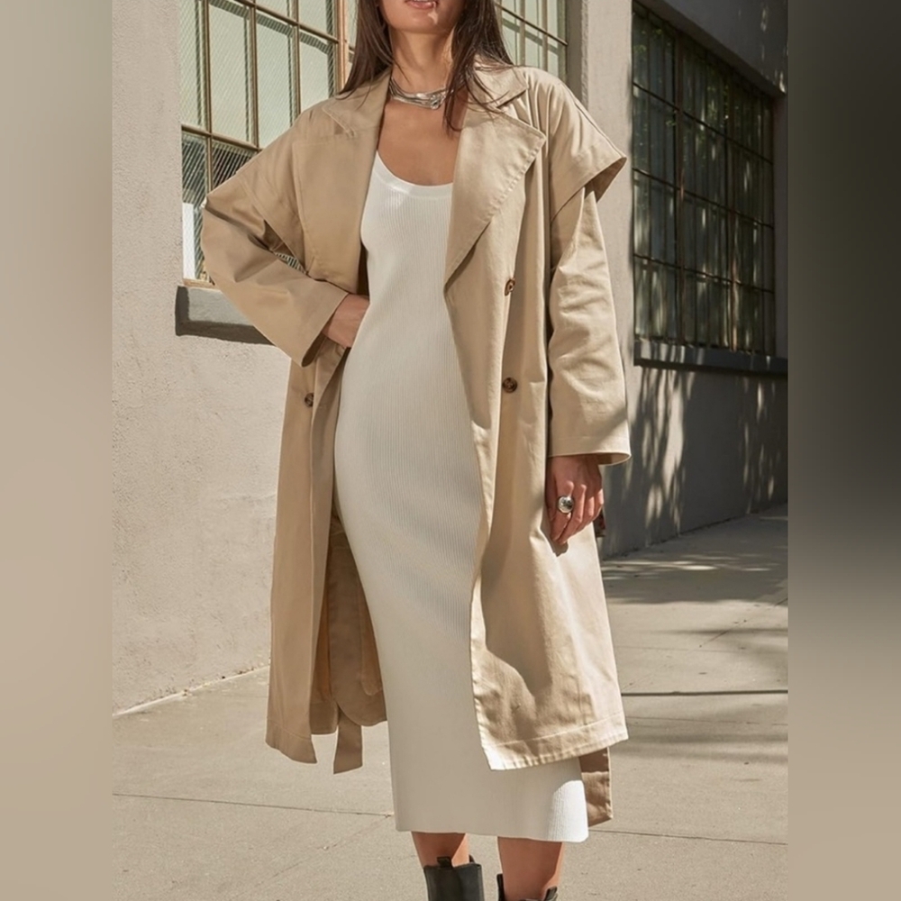 NWT Coveteur The Drop Beige Trench Coat - Size Small Oversized $125 New - Picture 2 of 8